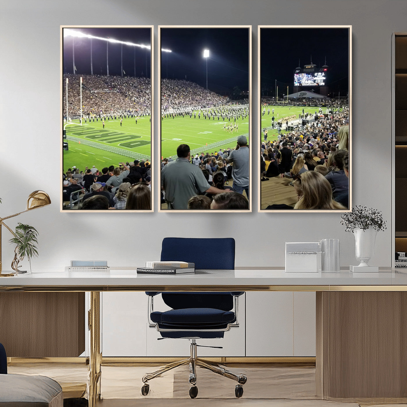 MGV-FC-48X32-3P - Purdue University Boilermakers Football Team Print - West Lafayette Ross-Ade Stadium Wall Art Canvas