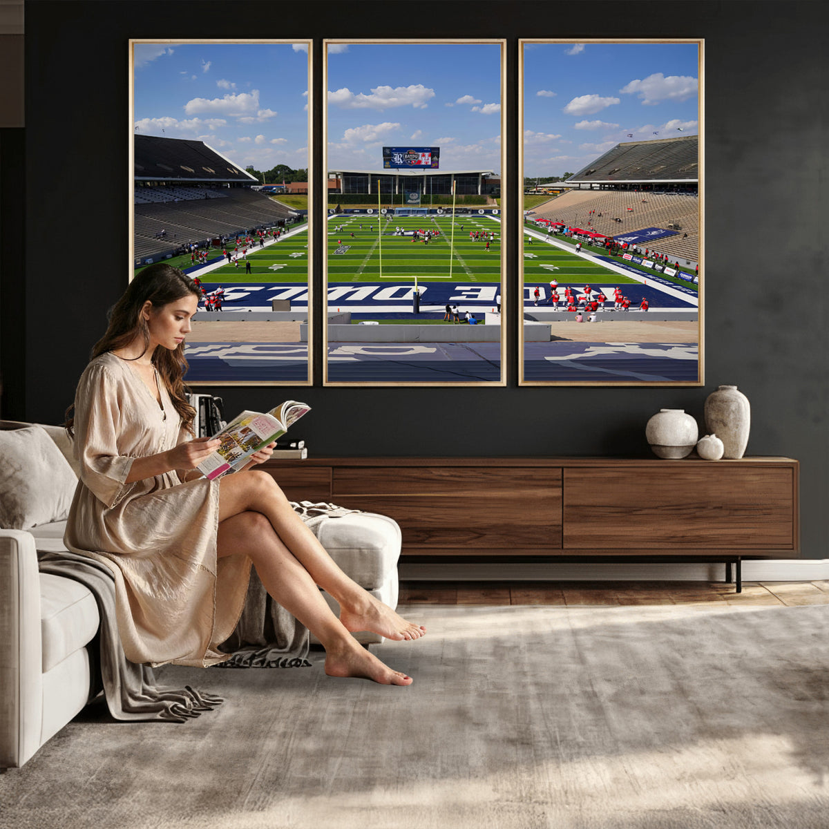 92248-MGV-CV-36X24 - Rice University Owls Football Team Print, Houston Rice Stadium
