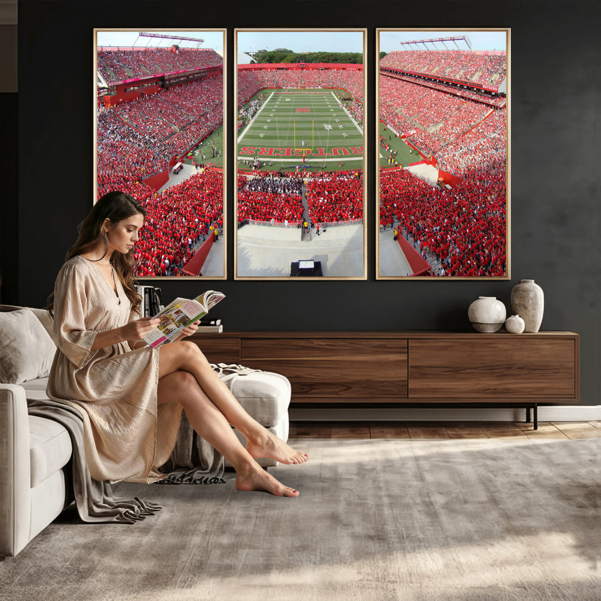 90818-PAN-FL-20X10 - Rutgers Scarlet Knights Football Team Print - Piscataway SHI Stadium Wall Art Canvas Print