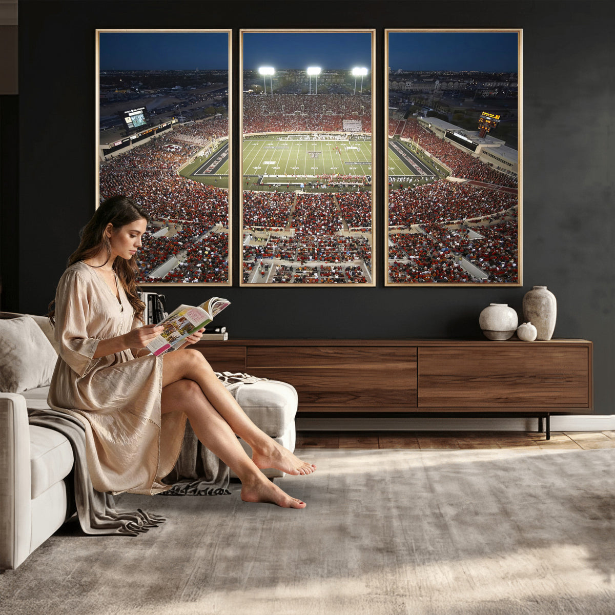 55763-MGV-CV-36X24 - Texas Tech Red Raiders Football Team Print, Lubbock Jones AT&T Stadium, Framed and Ready to Hang