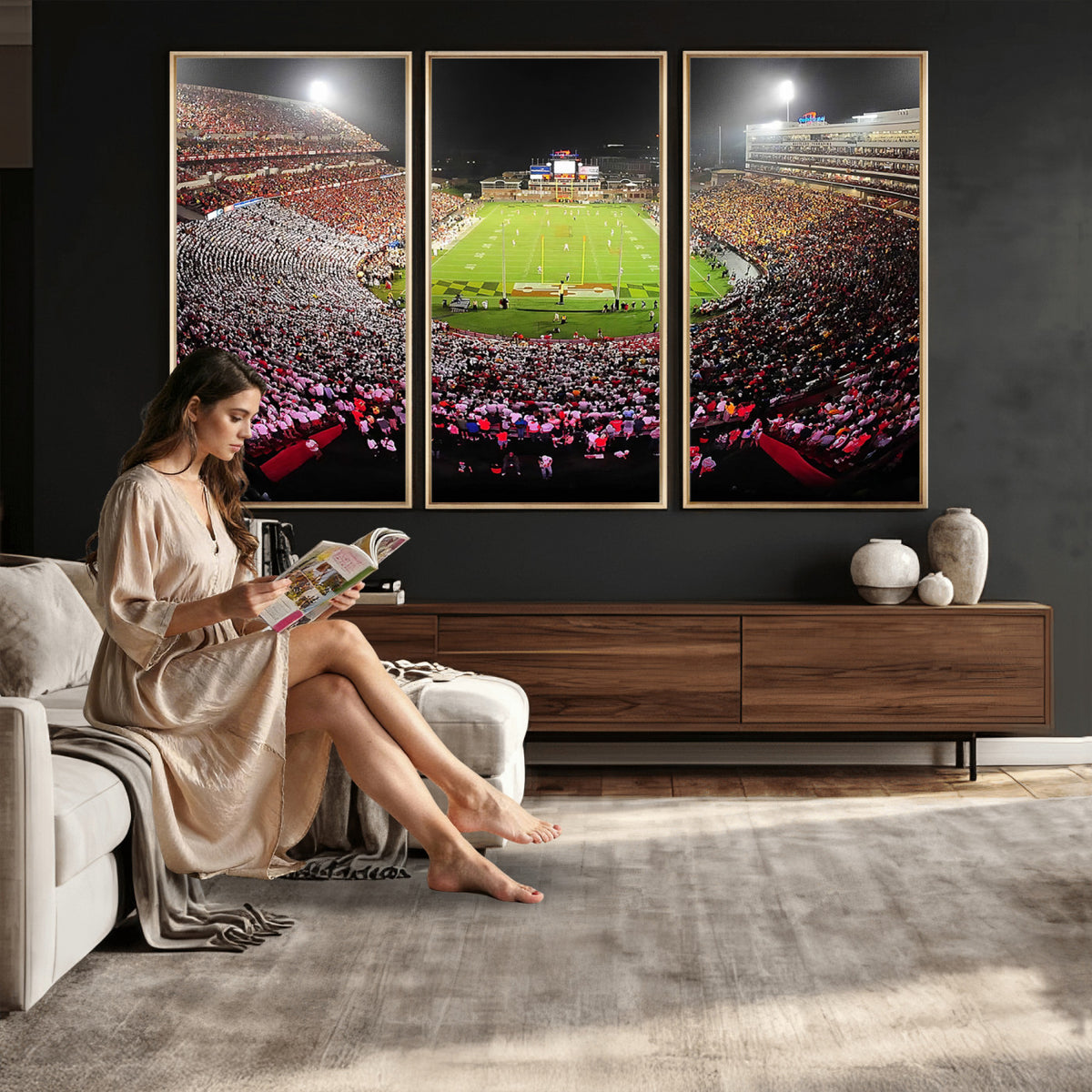 12091-PAN-FL-20X10 - University of Maryland Terrapins Football Team Print - College Park SECU Stadium Wall Art Canvas