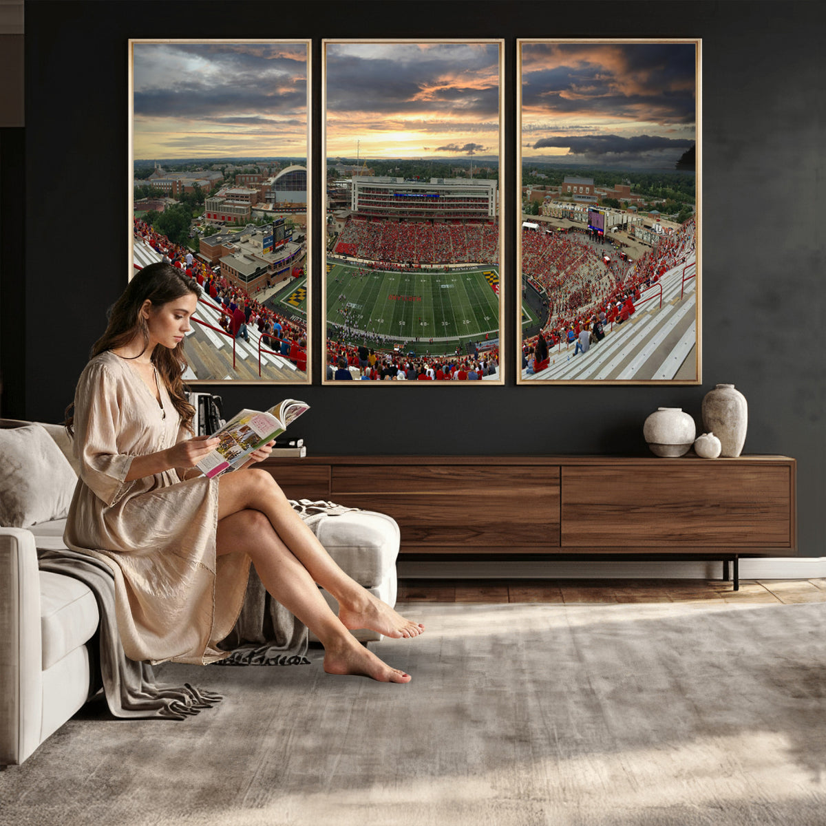 29993-PAN-FL-20X10 - University of Maryland Terrapins Football Team Print - College Park SECU Stadium Wall Art Canvas