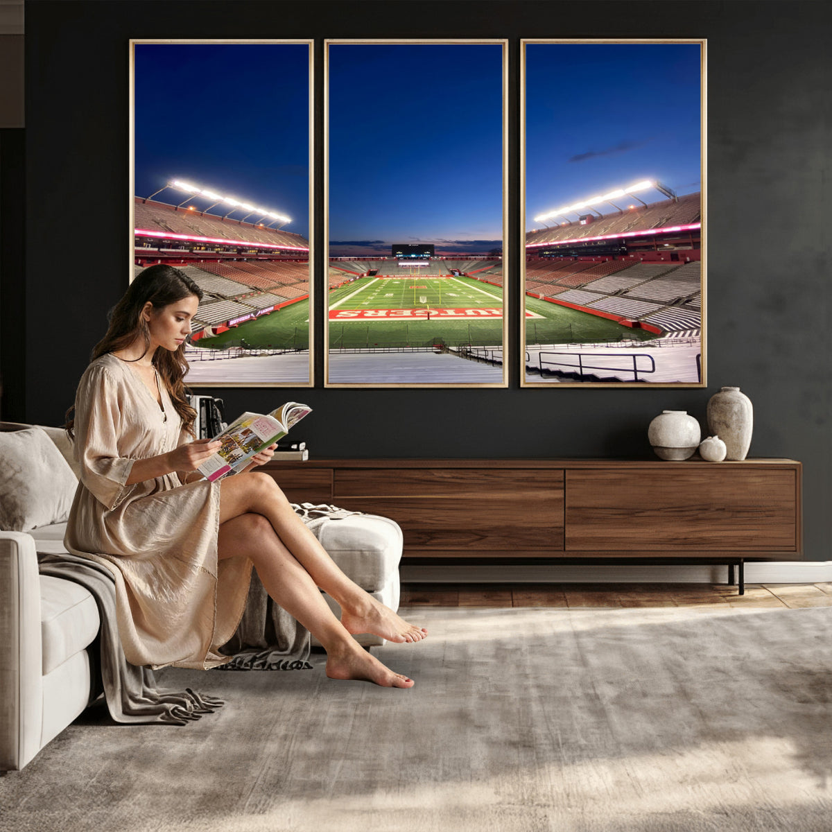 15051-MGV-CV-36X24 - Rutgers Scarlet Knights Football Team Print, Piscataway SHI Stadium
