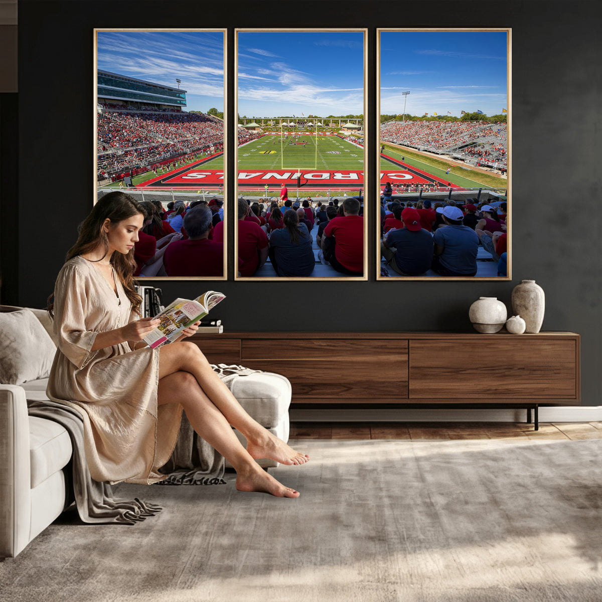 71475-PAN-FL-20X10 - Ball State Cardinals Football Team Print - Muncie Scheumann Stadium Wall Art Canvas Print
