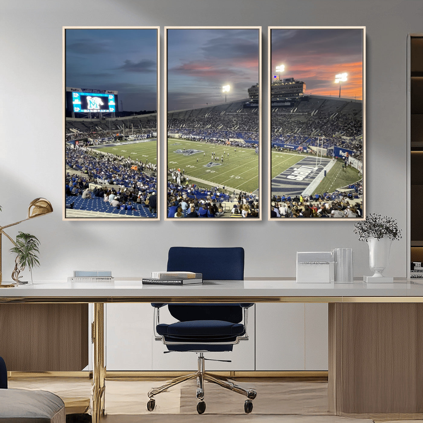 MGV-FC-48X32-3P - Memphis Tigers Football Team Print - Memphis Simmons Bank Liberty Stadium Wall Art Canvas Print