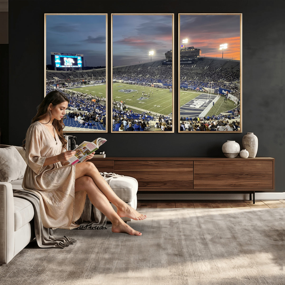 64409-PAN-FL-20X10 - Memphis Tigers Football Team Print - Memphis Simmons Bank Liberty Stadium Wall Art Canvas Print