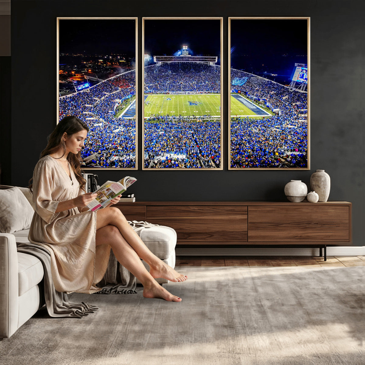 11665-PAN-FL-20X10 - University of Memphis Tigers Football Team Print - Memphis Simmons Bank Liberty Stadium Wall Art