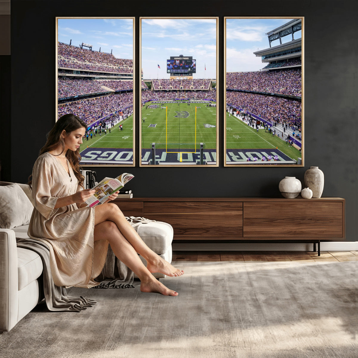 27650-PAN-FL-20X10 - TCU Horned Frogs Football Team Print - Fort Worth Amon G. Carter Stadium Wall Art Canvas Print