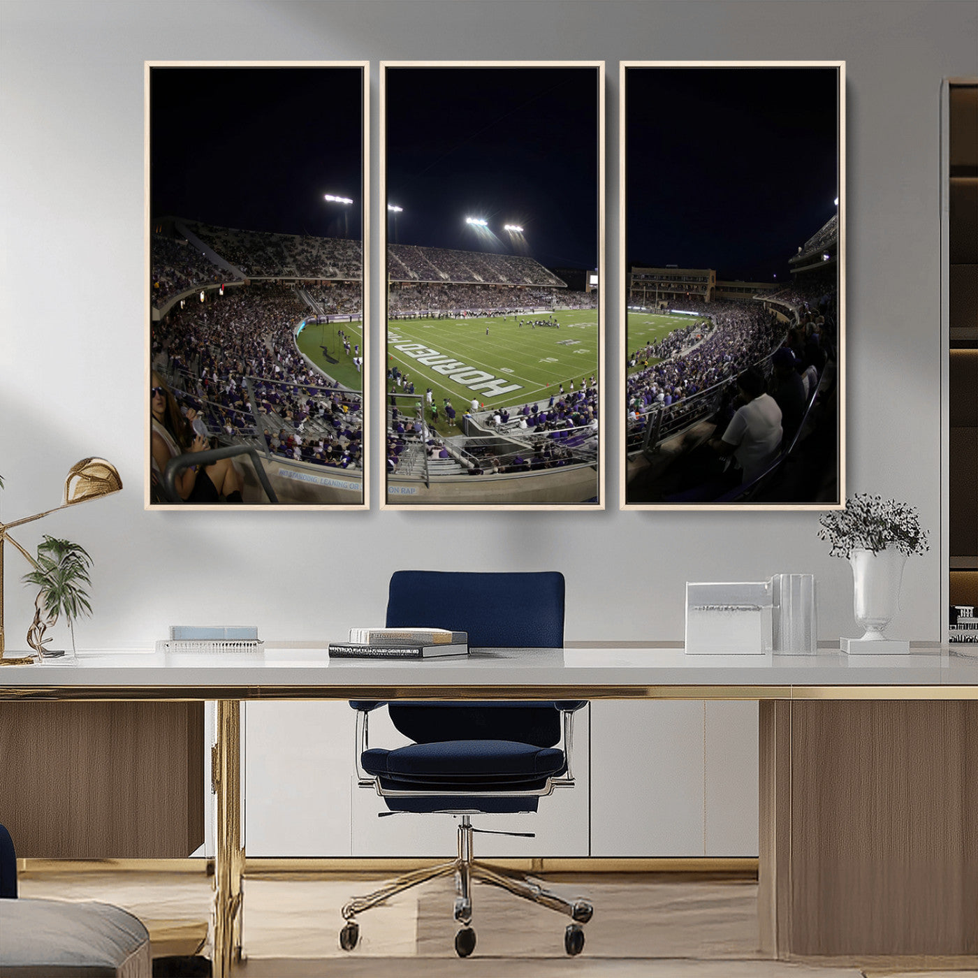 MGV-FC-48X32-3P - TCU Horned Frogs Football Team Print - Fort Worth Amon G. Carter Stadium Wall Art Canvas Print.