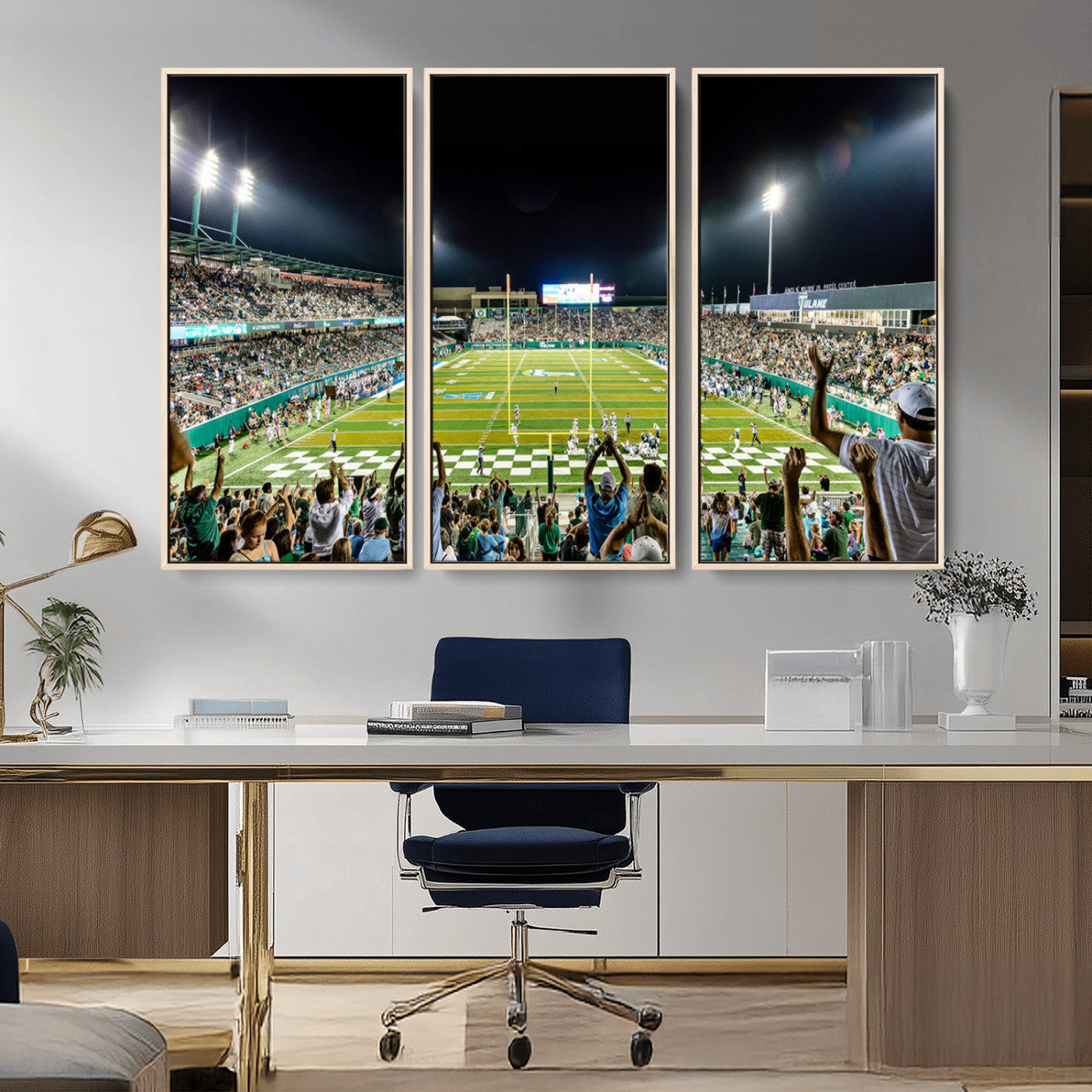 MGV-FC-48X32-3P - The Tulane University Green Wave Football Team Print - New Orleans Yulman Stadium Wall Art Canvas