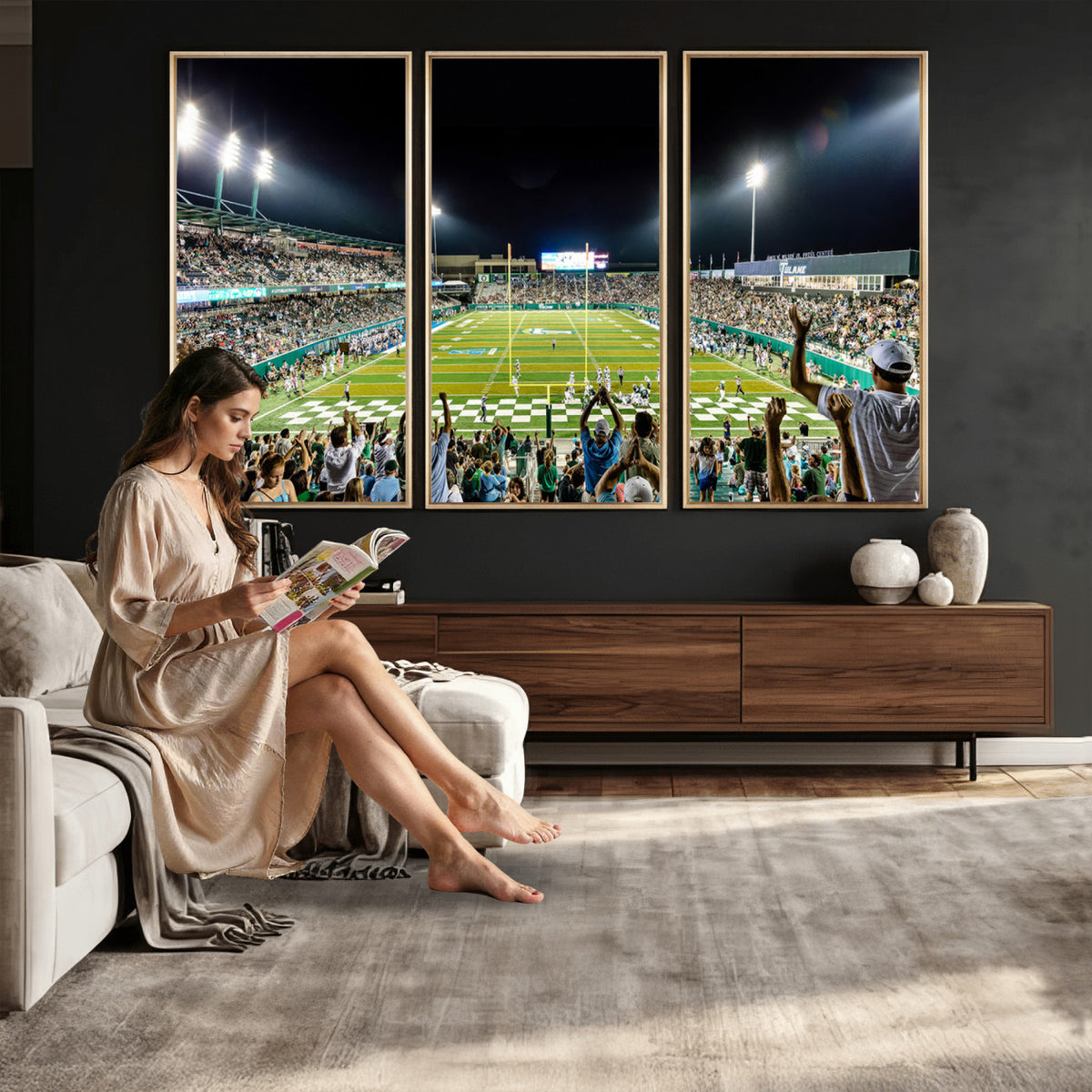 56448-MGV-CV-36X24 - The Tulane University Green Wave Football Team Print, New Orleans Yulman Stadium