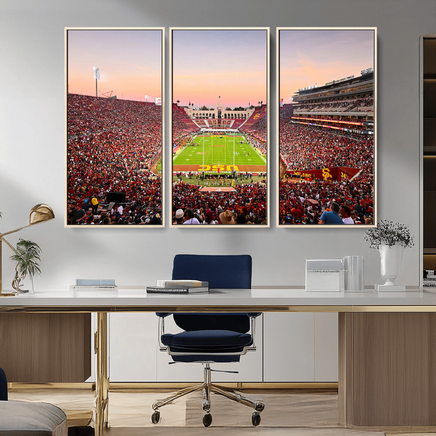 MGV-FC-48X32-3P - The University of Southern California USC Trojans Football Team Print - Los Angeles Memorial