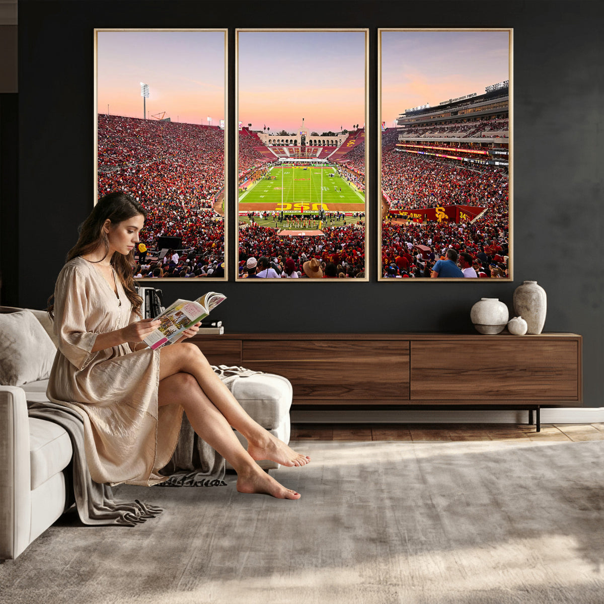39904-MGV-CV-36X24 - The University of Southern California USC Trojans Football Team Print, Home Bar Wall Decor