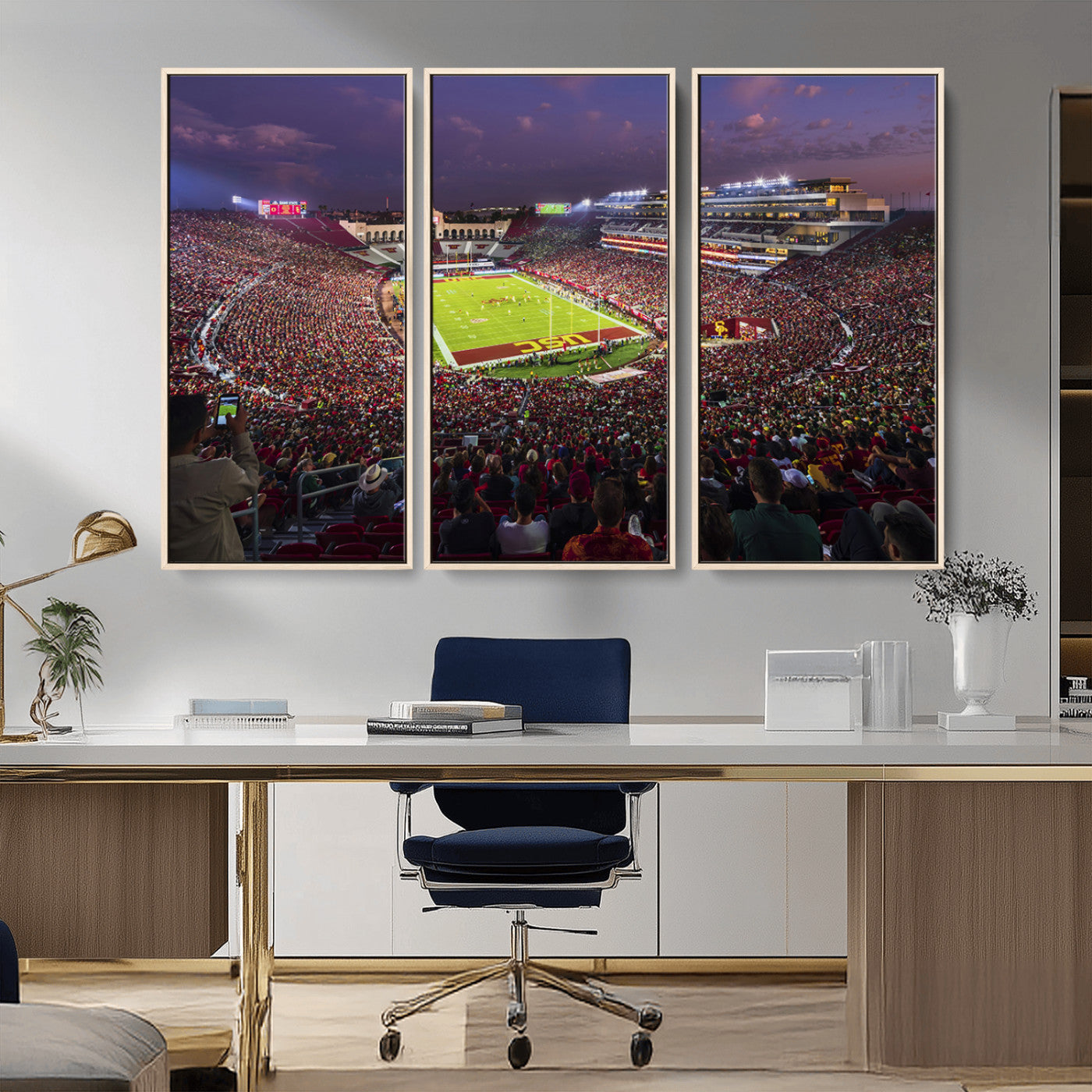 MGV-FC-48X32-3P - The University of Southern California USC Trojans Football Team Print - Los Angeles Memorial
