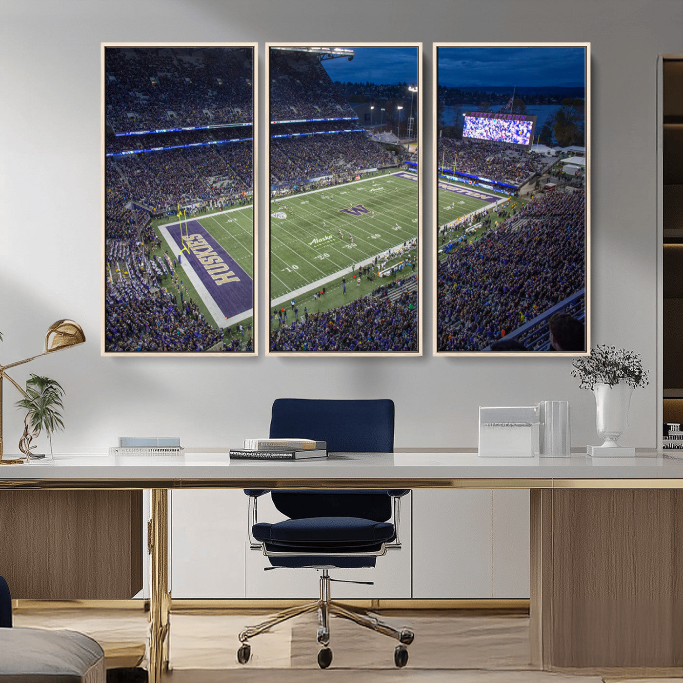 MGV-FC-48X32-3P - The University of Washington Huskies Football Team Print - Seattle Husky Stadium Wall Art Canvas