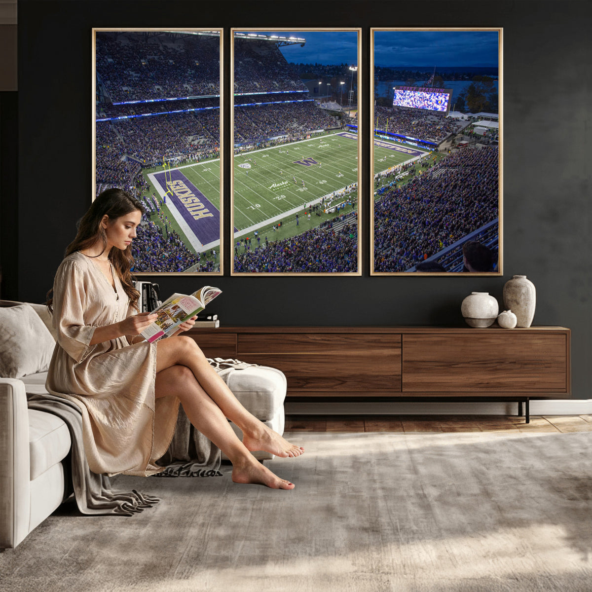 84780-MGV-CV-36X24 - The University of Washington Huskies Football Team Print, Framed and Ready to Hang