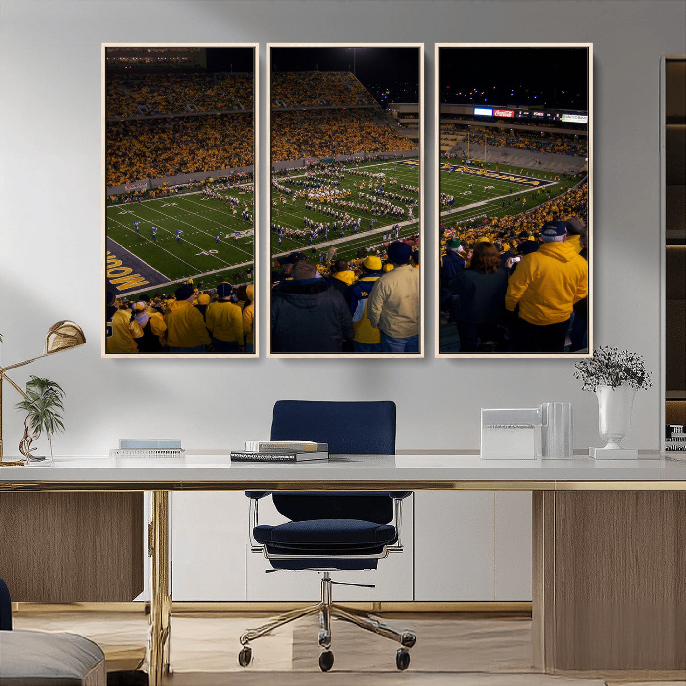 MGV-FC-48X32-3P - West Virginia Uni Mountaineers Football Team Print - Milan Puskar Stadium Canvas Print Wall Art,