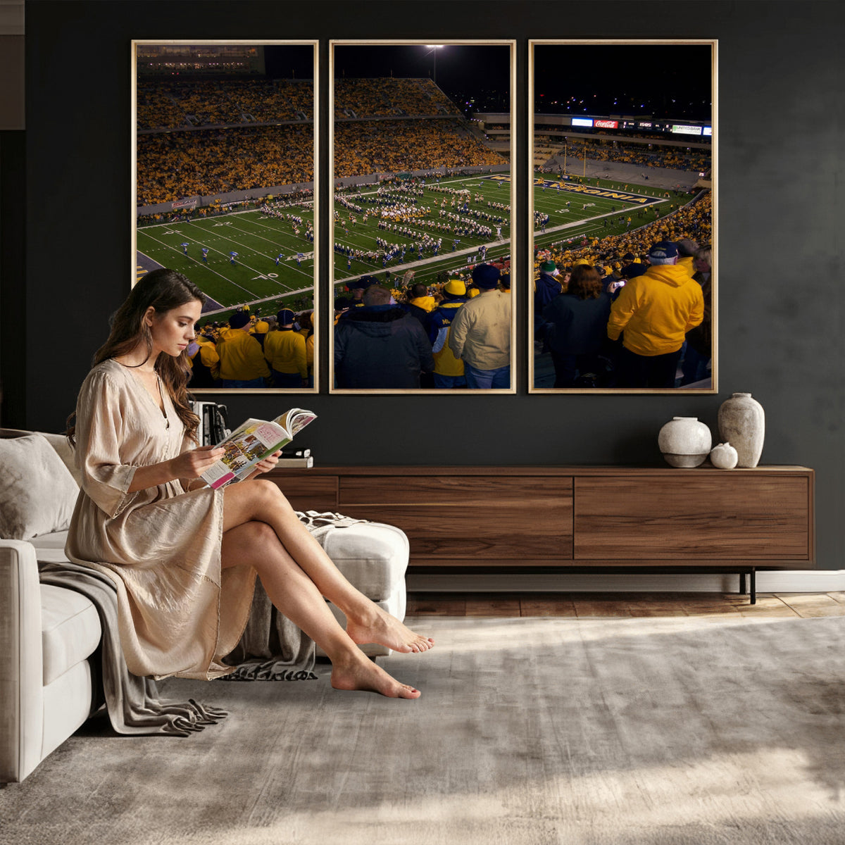 58154-MGV-CV-36X24 - West Virginia University Mountaineers Football Team Print, Milan Puskar Stadium, Morgantown