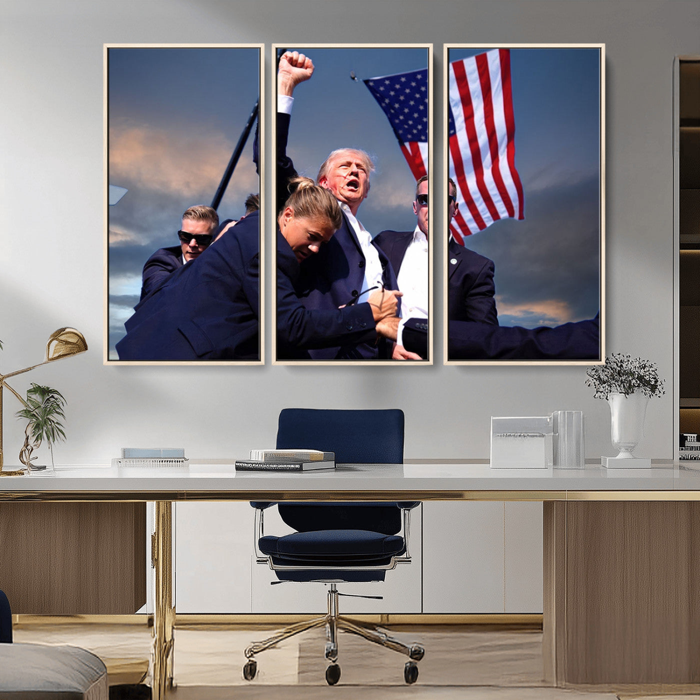 MGV-FC-48X32-3P - Donald Trump Assassination Attempt Wall Art Print, Trump Historic Footage - Iconic Reaction by Trump