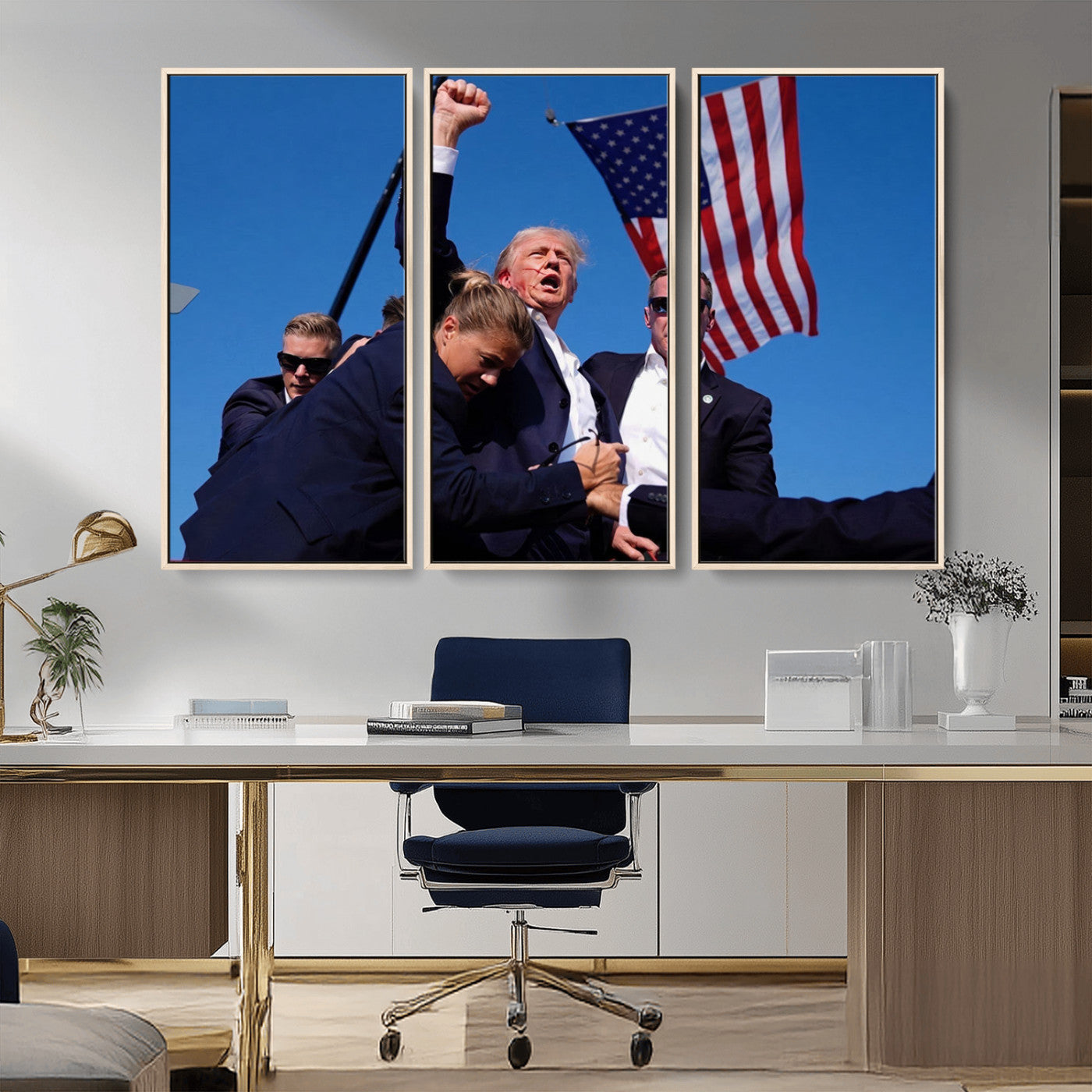 MGV-FC-48X32-3P - Donald Trump Assassination Attempt Wall Art Print, Trump Historic Footage - Iconic Reaction by Trump