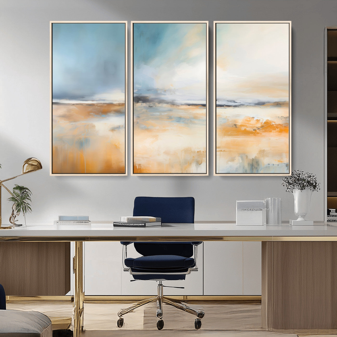 -Abstract Landscape Wall Art Canvas Print - Warm Tones of Orange and Blue, Modern Framed Art for Home