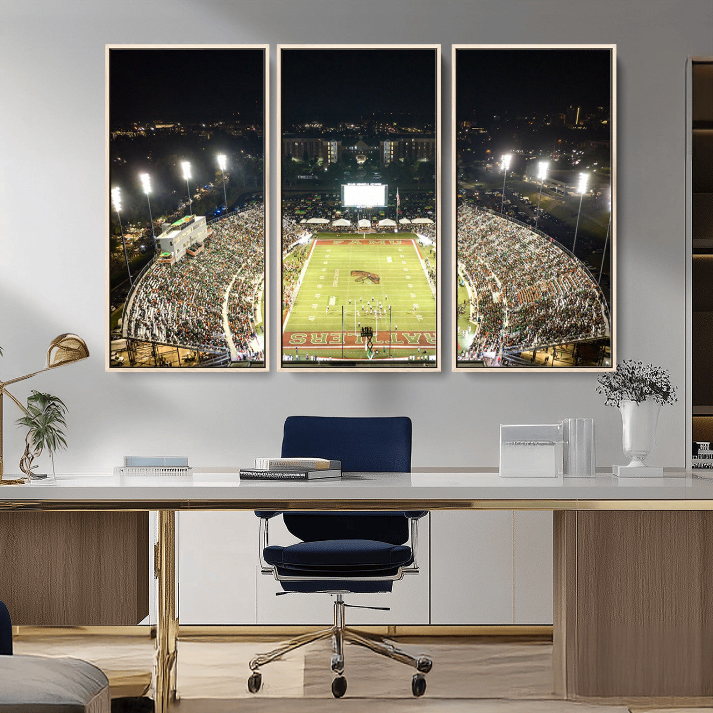 MGV-FC-48X32-3P - Florida A&M Rattlers Football Team Print - Tallahassee Bragg Memorial Stadium Wall Art Canvas Print