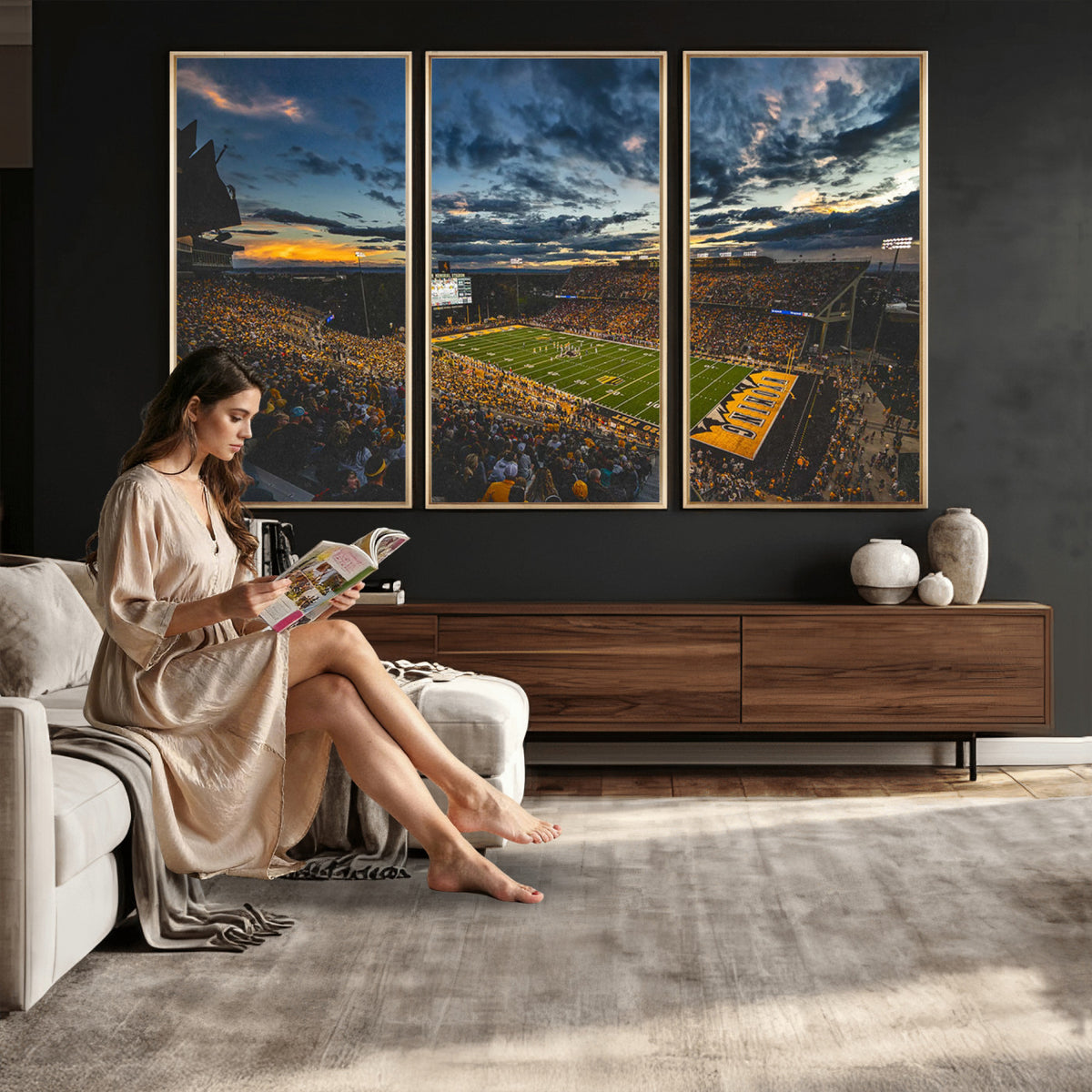 61020-MGV-CV-36X24 - University of Wyoming Cowboys Football Team Print, Laramie, Framed and Ready to Hang