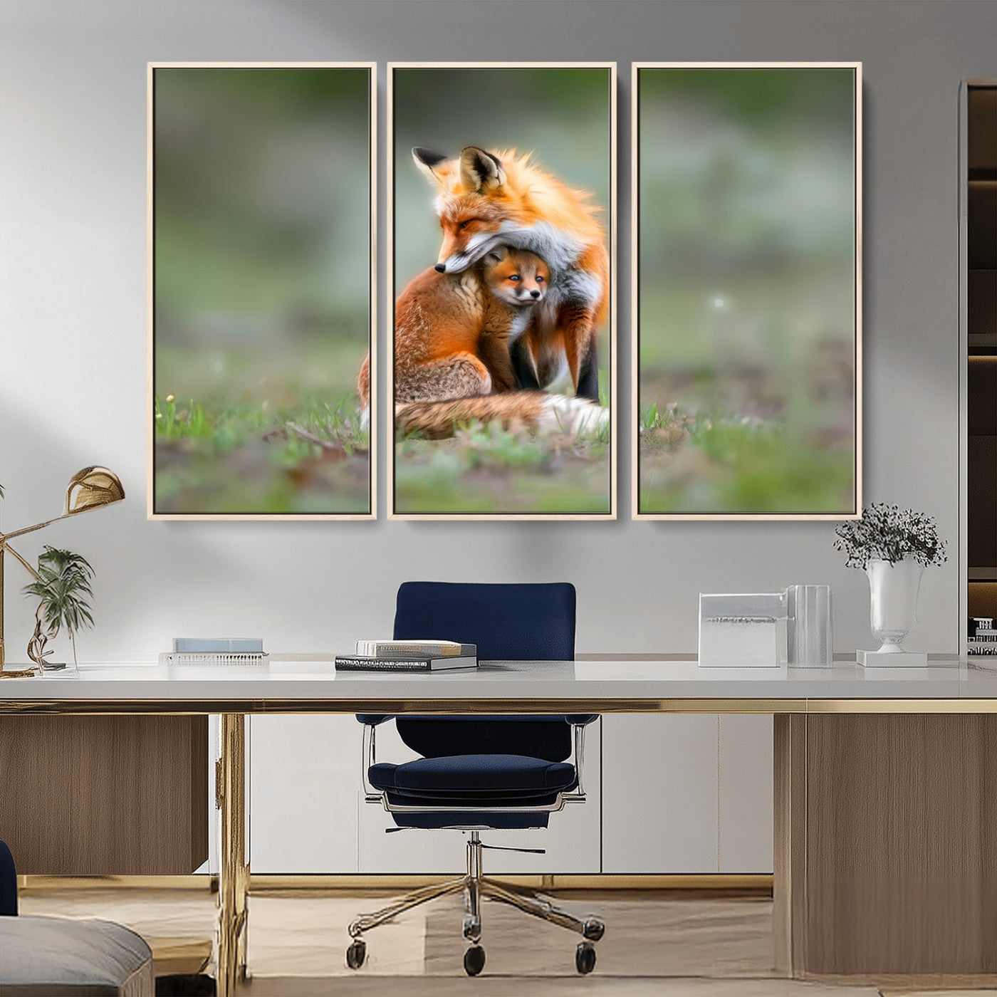 MGV-FC-48X32-3P - Heartwarming Fox and Baby Cub Wall Art | Ready to Hang Canvas Print of Foxes in Nature | Perfect for