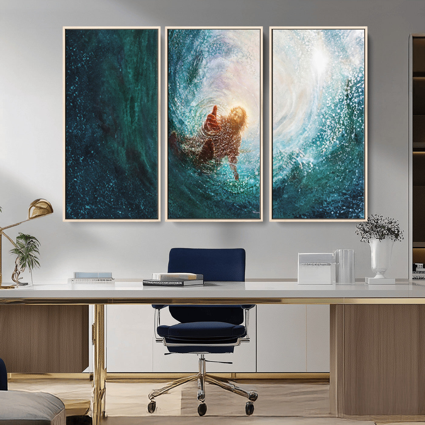 MGV-FC-48X32-3P - Powerful Jesus Canvas Print - Hand of Salvation, Inspirational Wall Art - Framed, Ready to Hang for