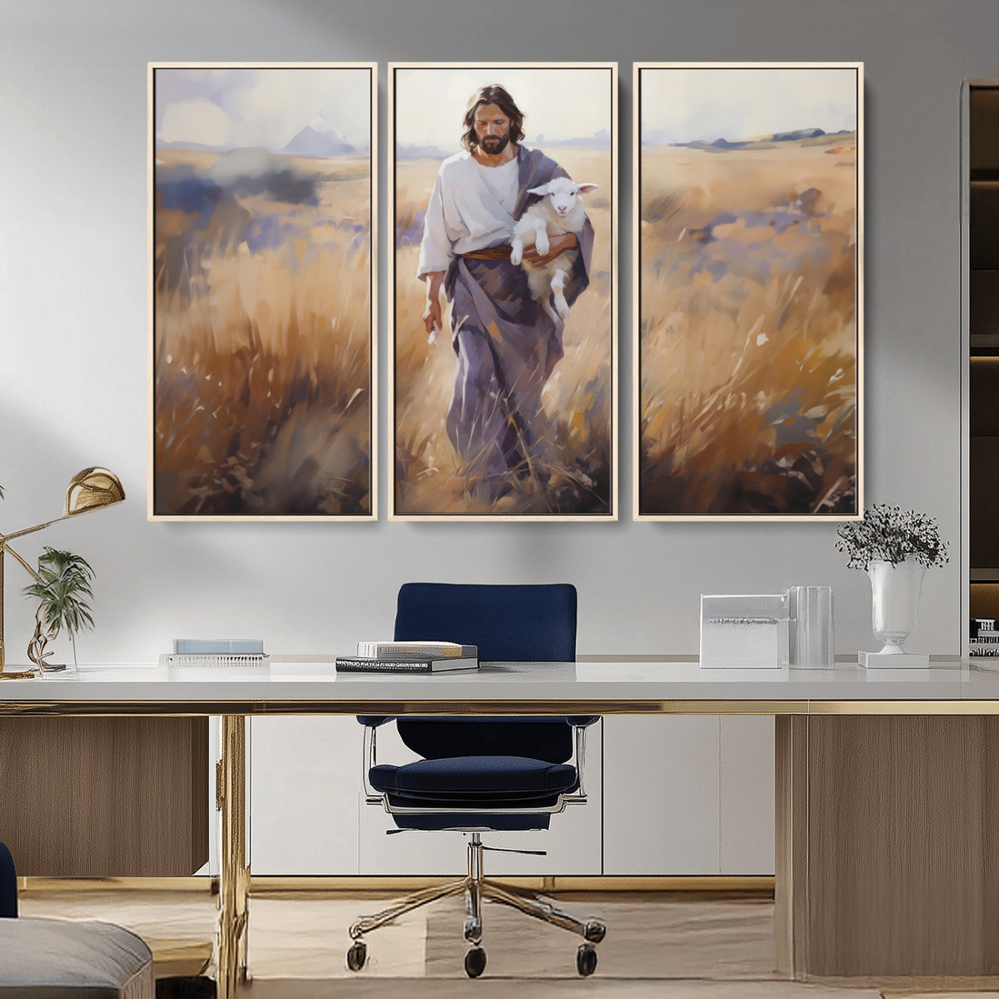 MGV-FC-48X32-3P - Jesus the Good Shepherd Wall Art Canvas Print - Lost Lamb Print for Prayer Room Decor