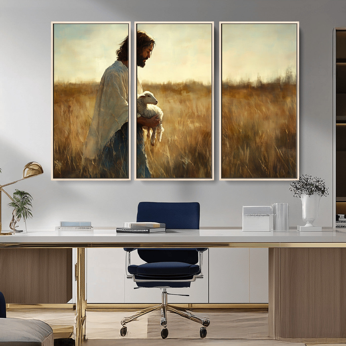 MGV-FC-48X32-3P - Jesus the Good Shepherd Wall Art Canvas Print - Inspirational Christian Religious Print for Prayer