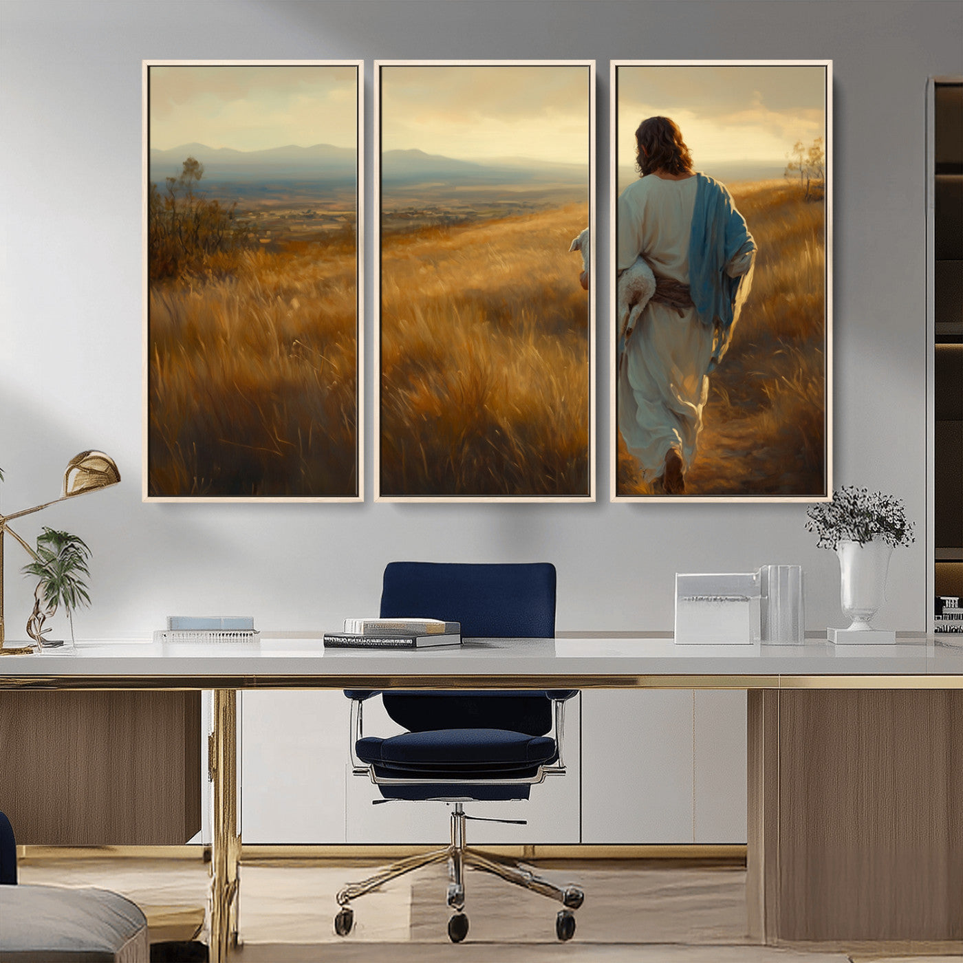 MGV-FC-48X32-3P - Jesus the Good Shepherd Wall Art Canvas Print - Inspirational Christian Religious Print for Prayer