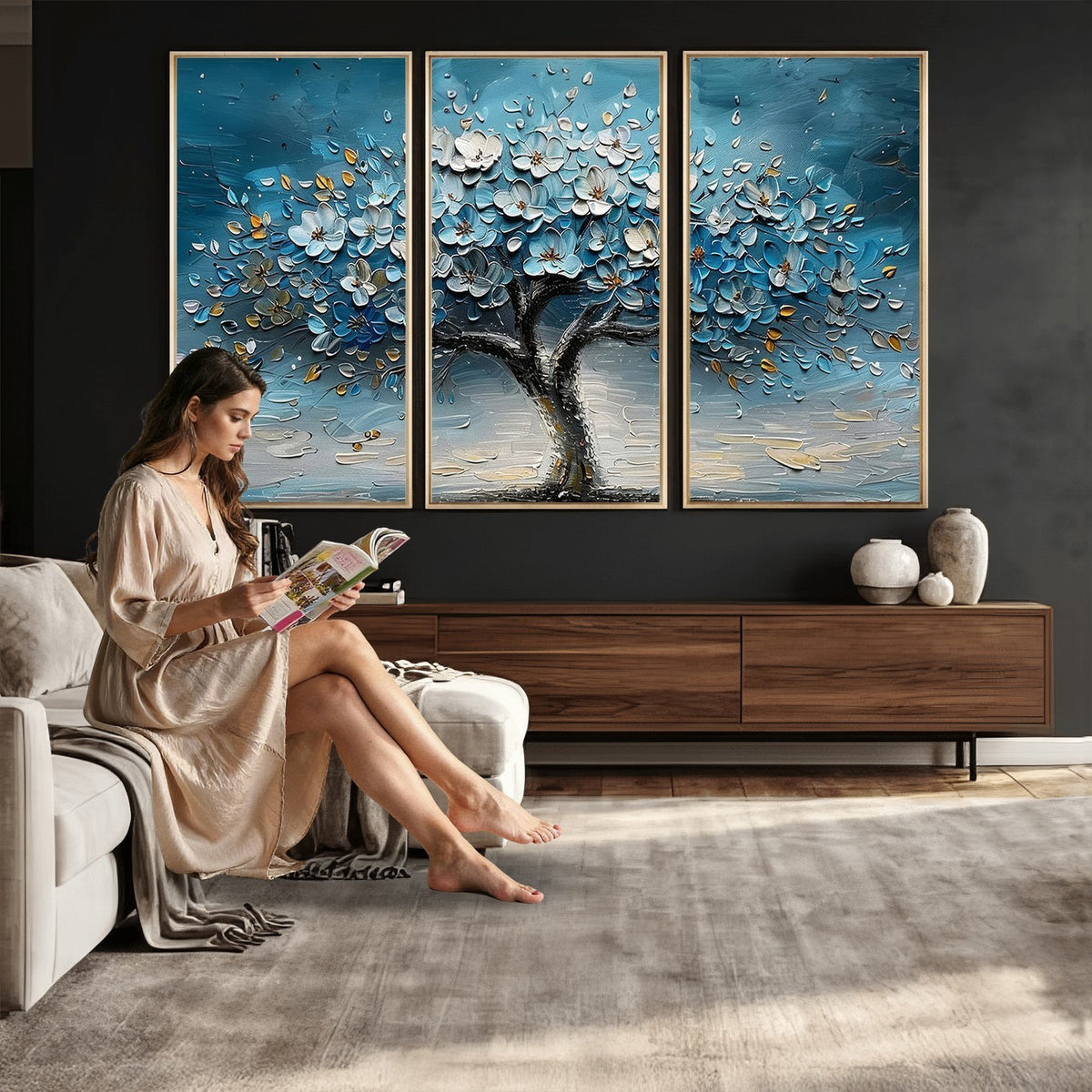 24109-_Poster-30x20 - Abstract Blooming Tree Wall Art Canvas Print, Floral Modern Home Decor