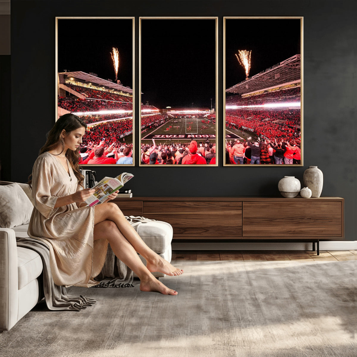 52633-MGV-CV-36X24 - Oregon State Beavers Football Team Print, Corvallis Reser, Framed and Ready to Hang
