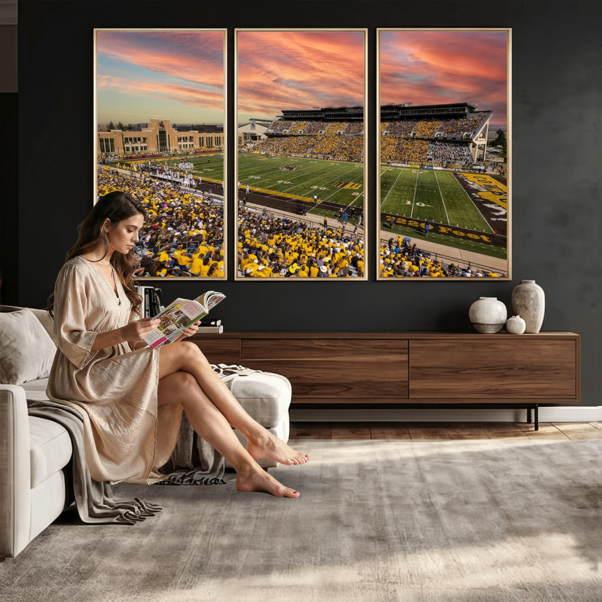 90508-MGV-CV-36X24 - University of Wyoming Cowboys Football Team Print, Laramie, Extra Large Game Room Wall Decor