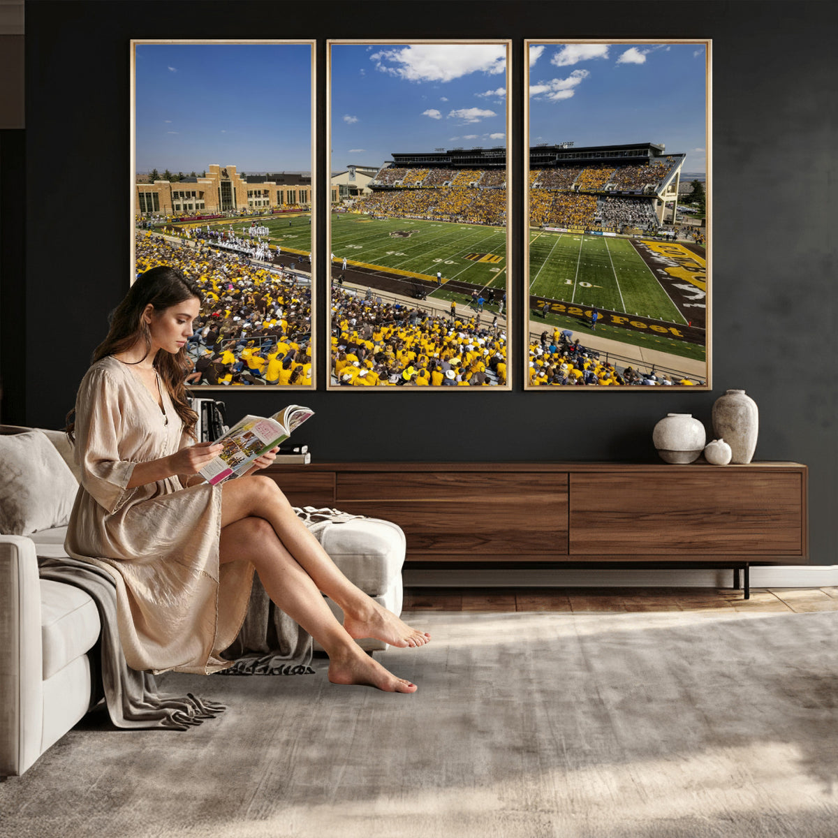 75112-MGV-CV-36X24 - University of Wyoming Cowboys Football Team Print, Laramie, Home Bar Wall Decor