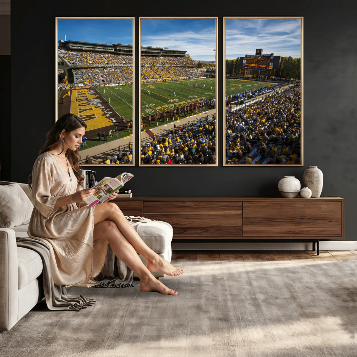 89846-MGV-CV-36X24 - University of Wyoming Cowboys Football Team Print, Laramie, Man Cave Wall Decor