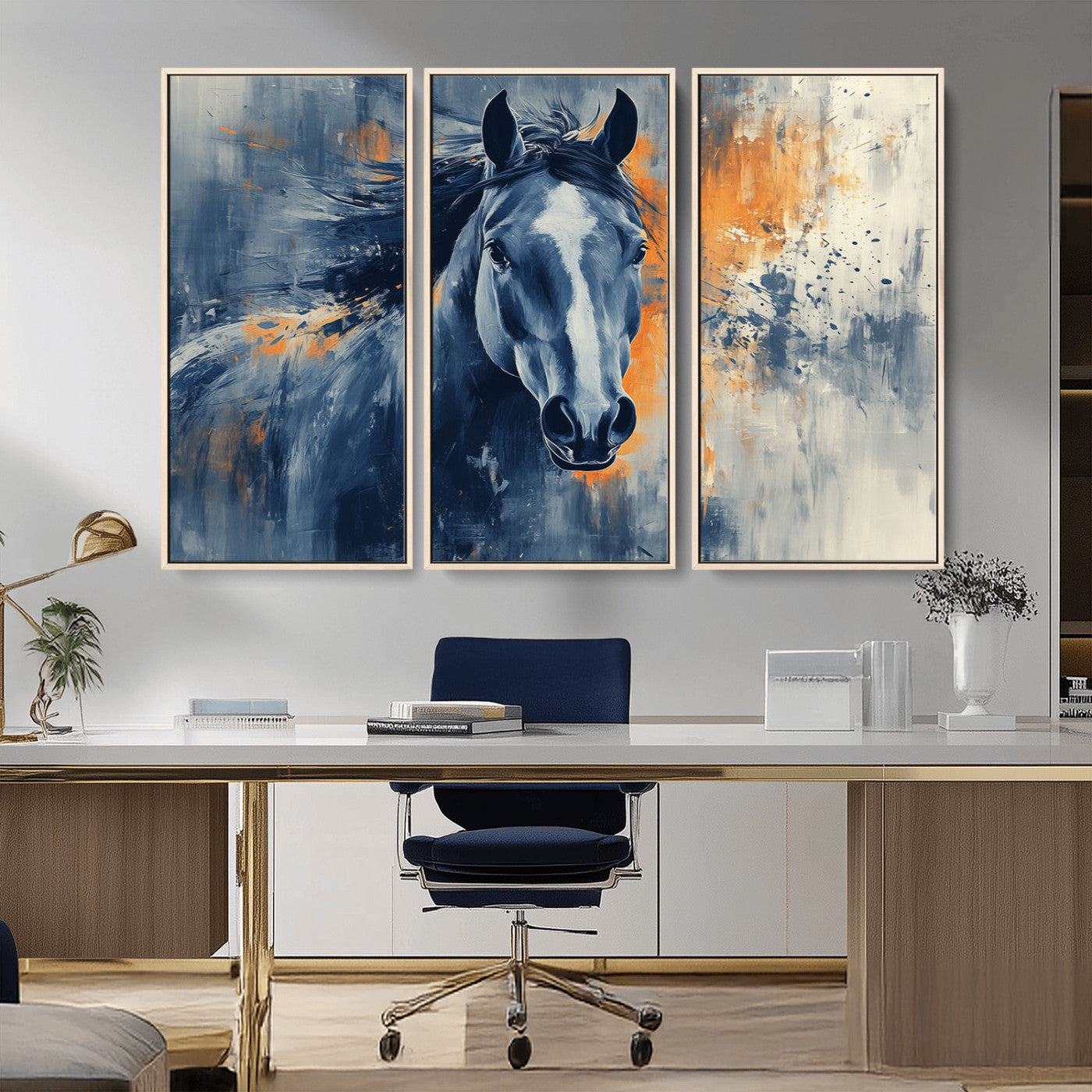 MGV-FC-48X32-3P - Abstract Blue Horse Wall Art Print Canvas | Horse Wall Art Print | Western Decor for Farmhouse |