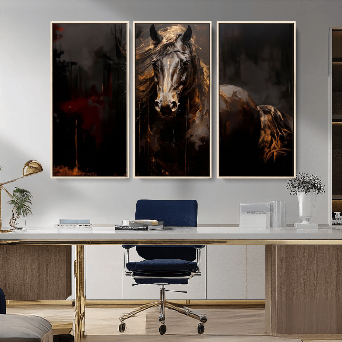 MGV-FC-48X32-3P - Abstract Black Horse Canvas Print for Farmhouse Wall Art | Abstract Equine Wall Art | Western Decor