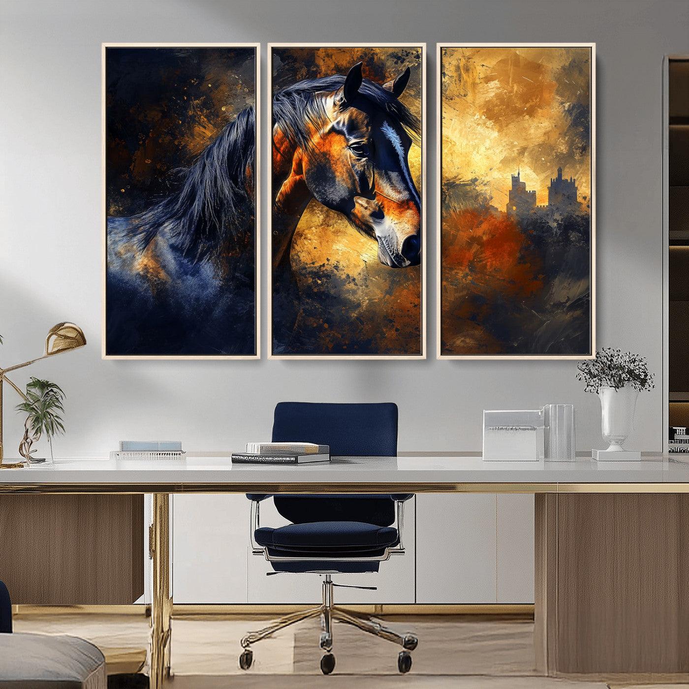 MGV-FC-48X32-3P - Abstract Horse Art Print - Abstract Canvas Wall Art | Perfect for Rustic Farmhouse, Modern, or