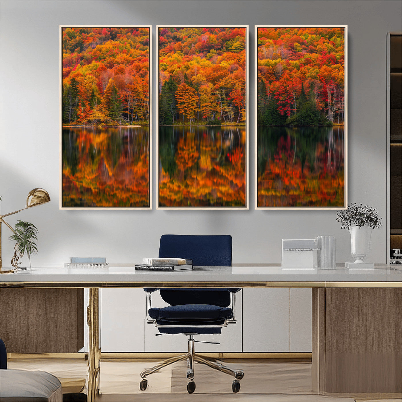 MGV-FC-48X32-3P - Fall Foliage Wall Art - Autumn Reflection Canvas Print, Stunning Fall Foliage Wall Art, Serene Lake