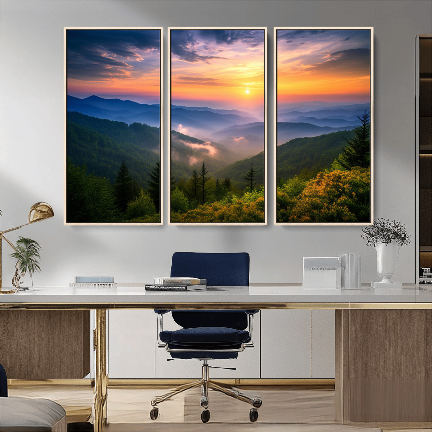 MGV-FC-48X32-3P - Majestic Mountain Sunrise Print | Landscape Wall Art | Canvas Print Ready to Hang | Farmhouse Wall