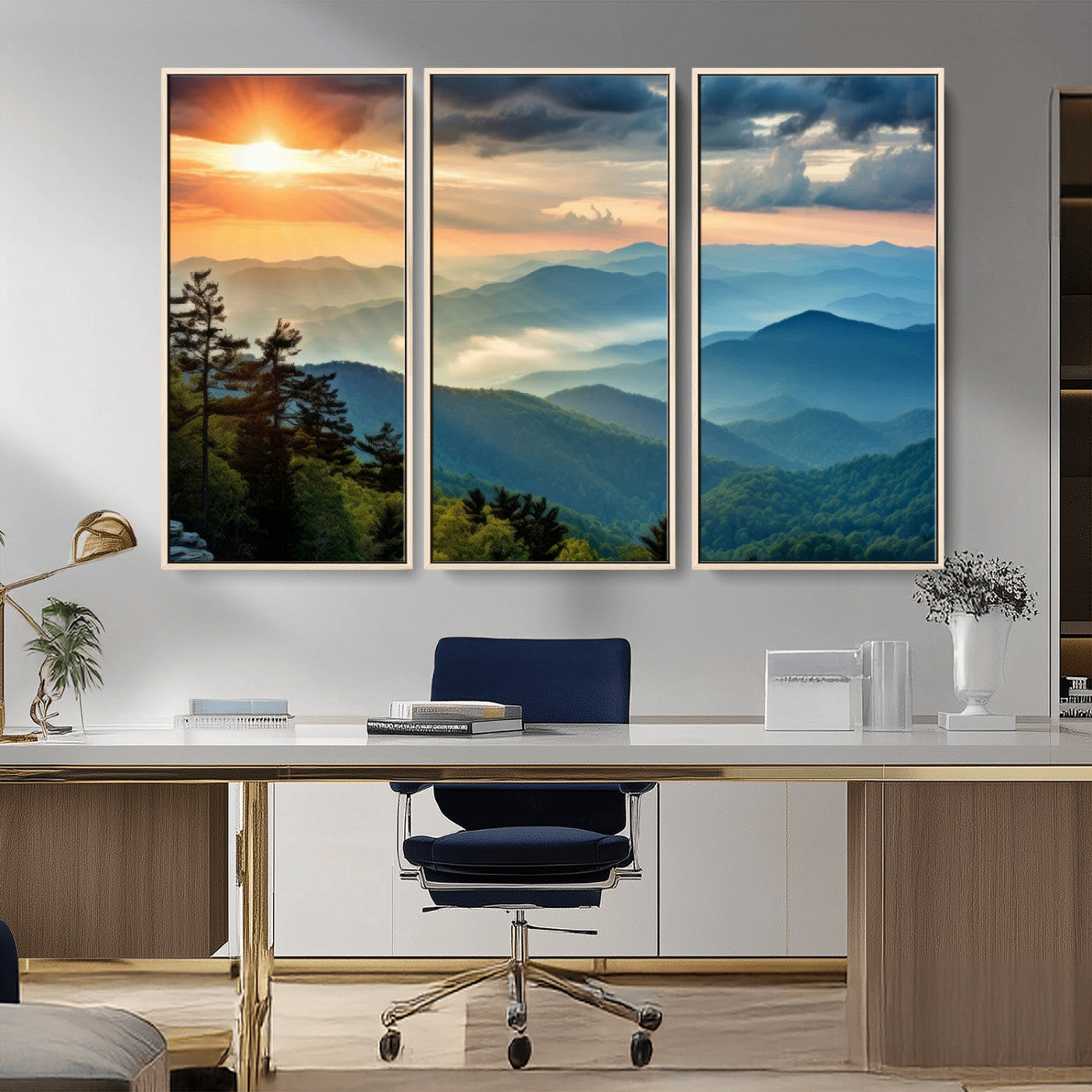 MGV-FC-48X32-3P - Sunrise Over Mountain Range Wall Art Canvas Print, Farmhouse Wall Decor, Cabin Wall Art