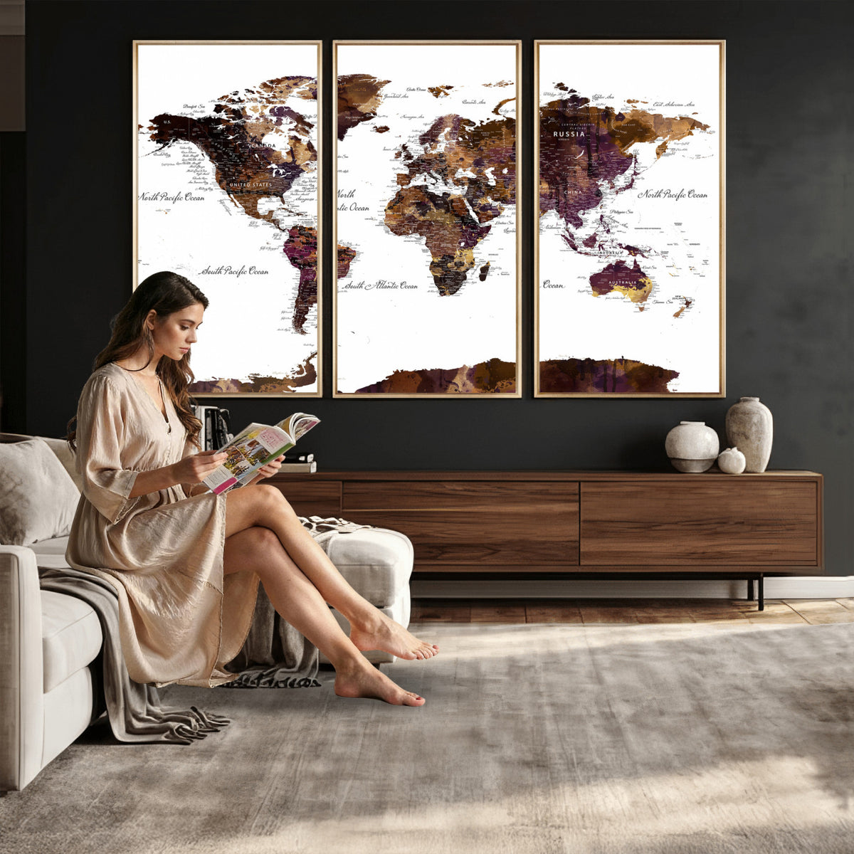 50611-PAN-FL-20X10 - World Map Canvas Print | Detailed Map of the World Wall Art