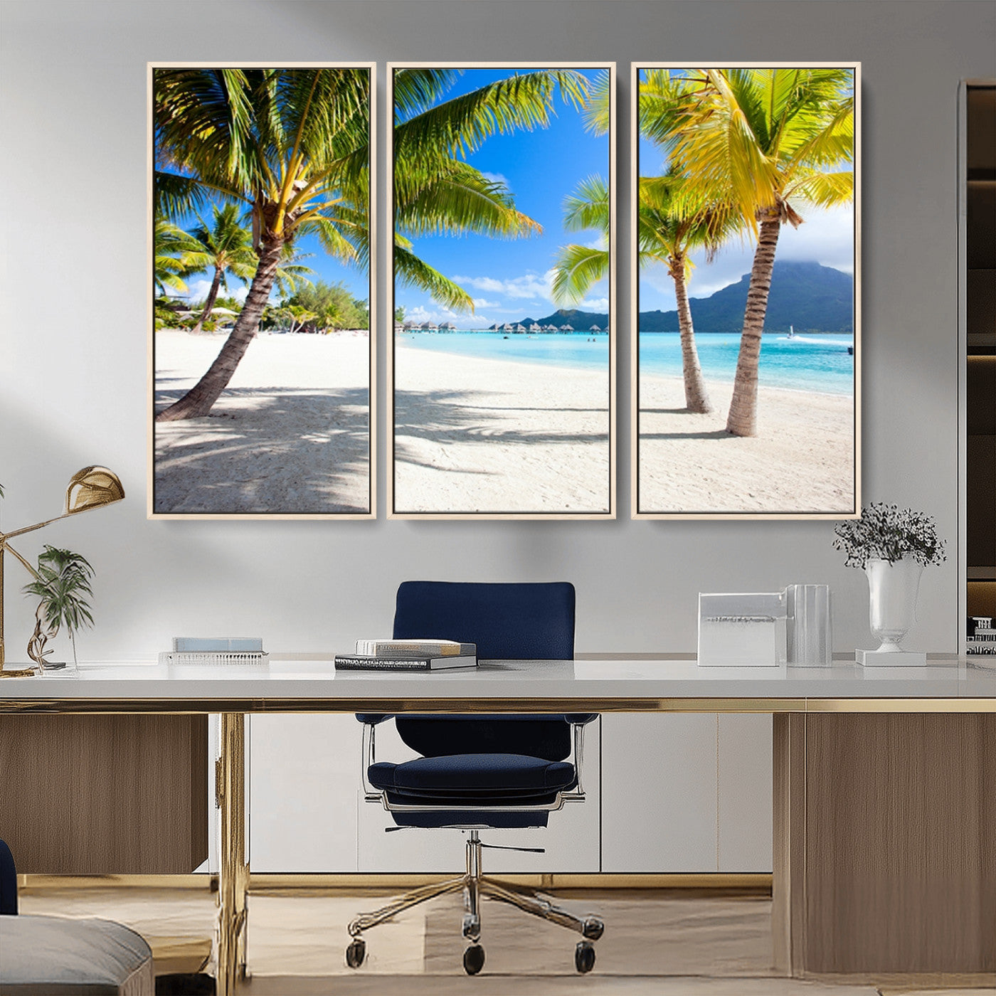 MGV-FC-48X32-3P - Blue Beach and Sea Wall Art Canvas Print