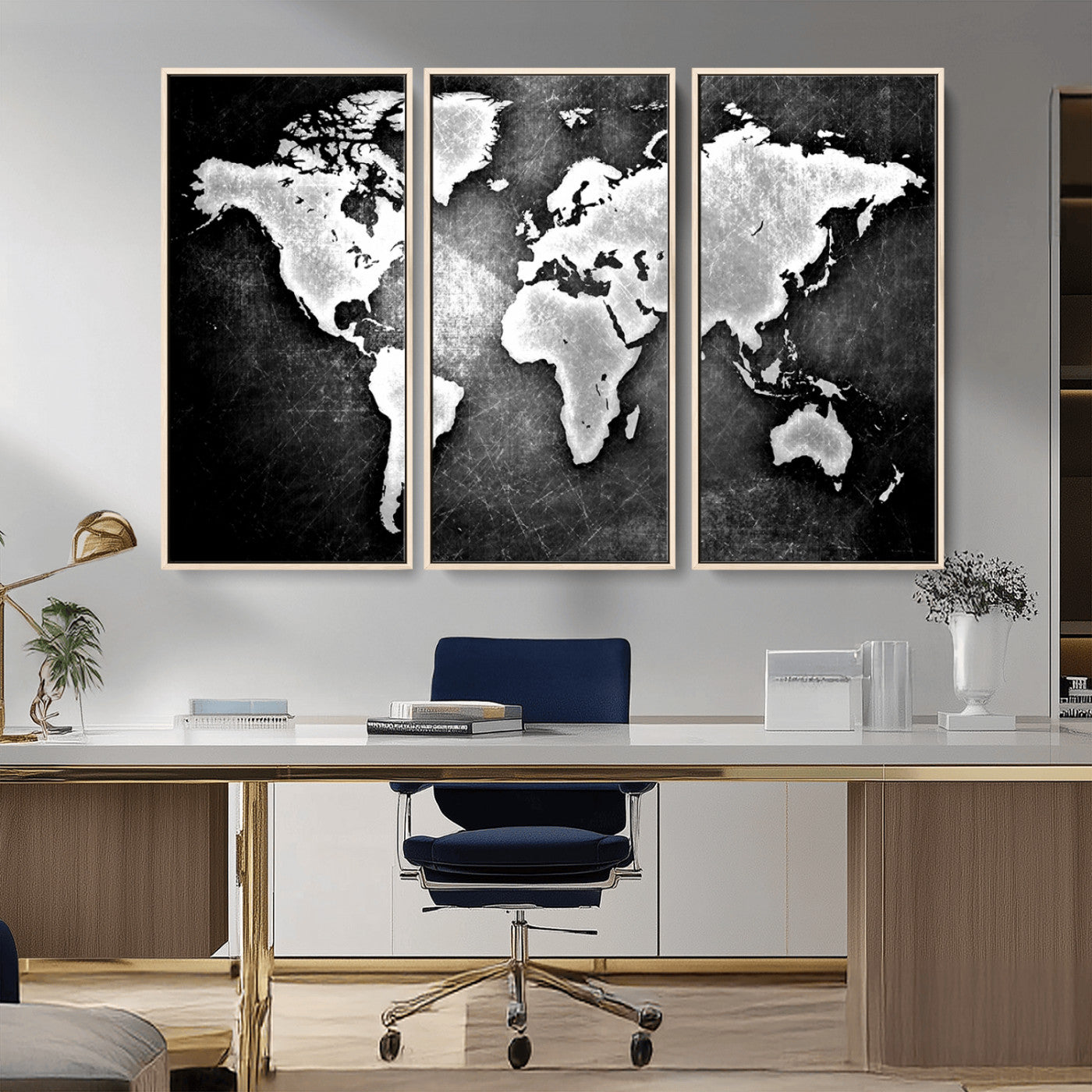 MGV-FC-48X32-3P - World Map Wall Art Canvas Print – Framed Wall Art for Anniversary Gift or Home Adventure Decor