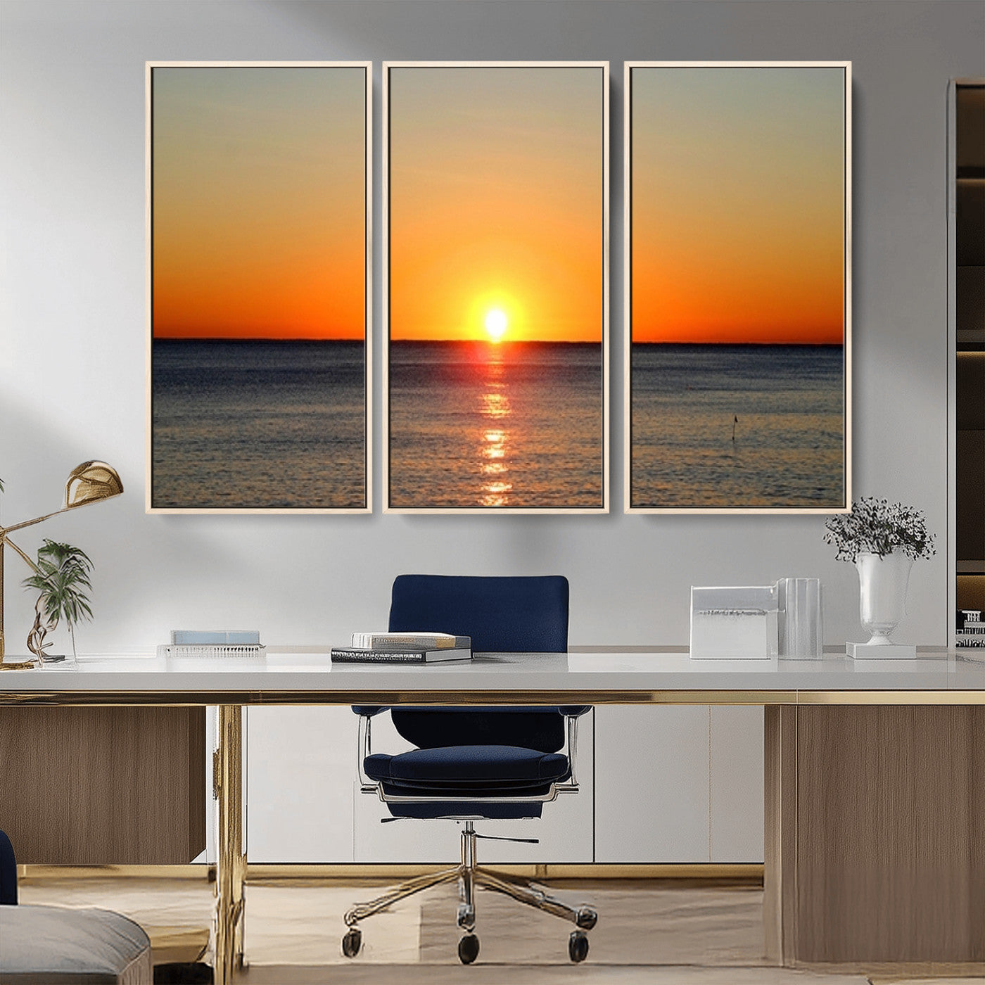 54676-MGV-CV-36X24-Golden Horizon Sunset Over Ocean Wall Art Canvas Print – Tropical Beach Canvas Wall Art – Giclee