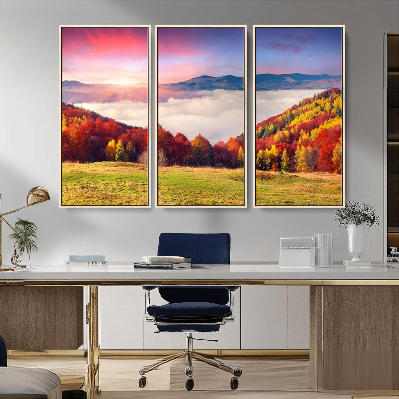 MGV-FC-48X32-3P - Autumn Mountain Foggy Landscape Wall Art Canvas Print | Beautiful Forest Canvas Print | Misty