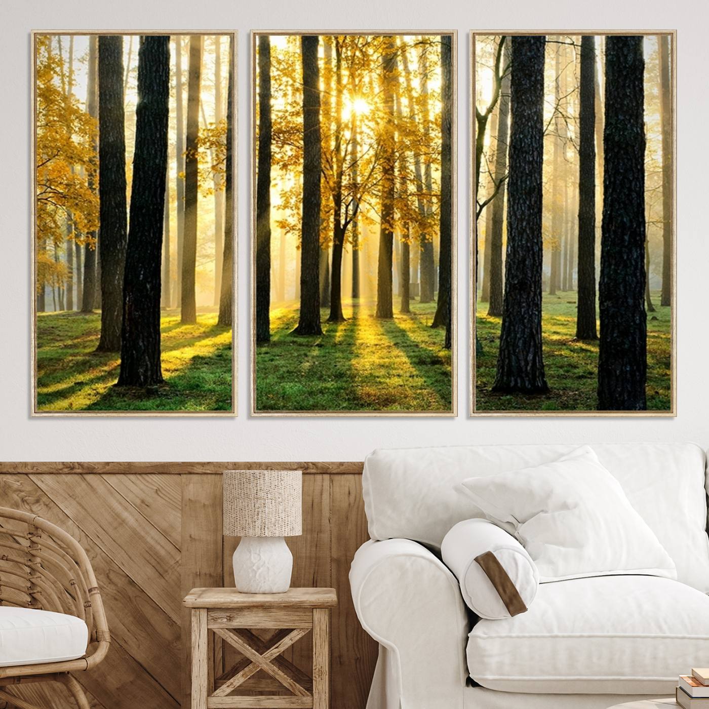 60024-MGV-CV-36X24-Sunlit Forest Wall Art Canvas Print - Large Framed Woodland Wall Art for Home or Office Decor, Rustic Nature Scene with Golden Light