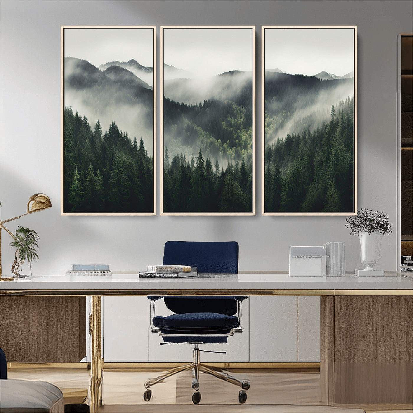 MGV-FC-48X32-3P - Misty Forest Canvas Print Wall Art Premium Canvas Print a Foggy and Serene Atmosphere